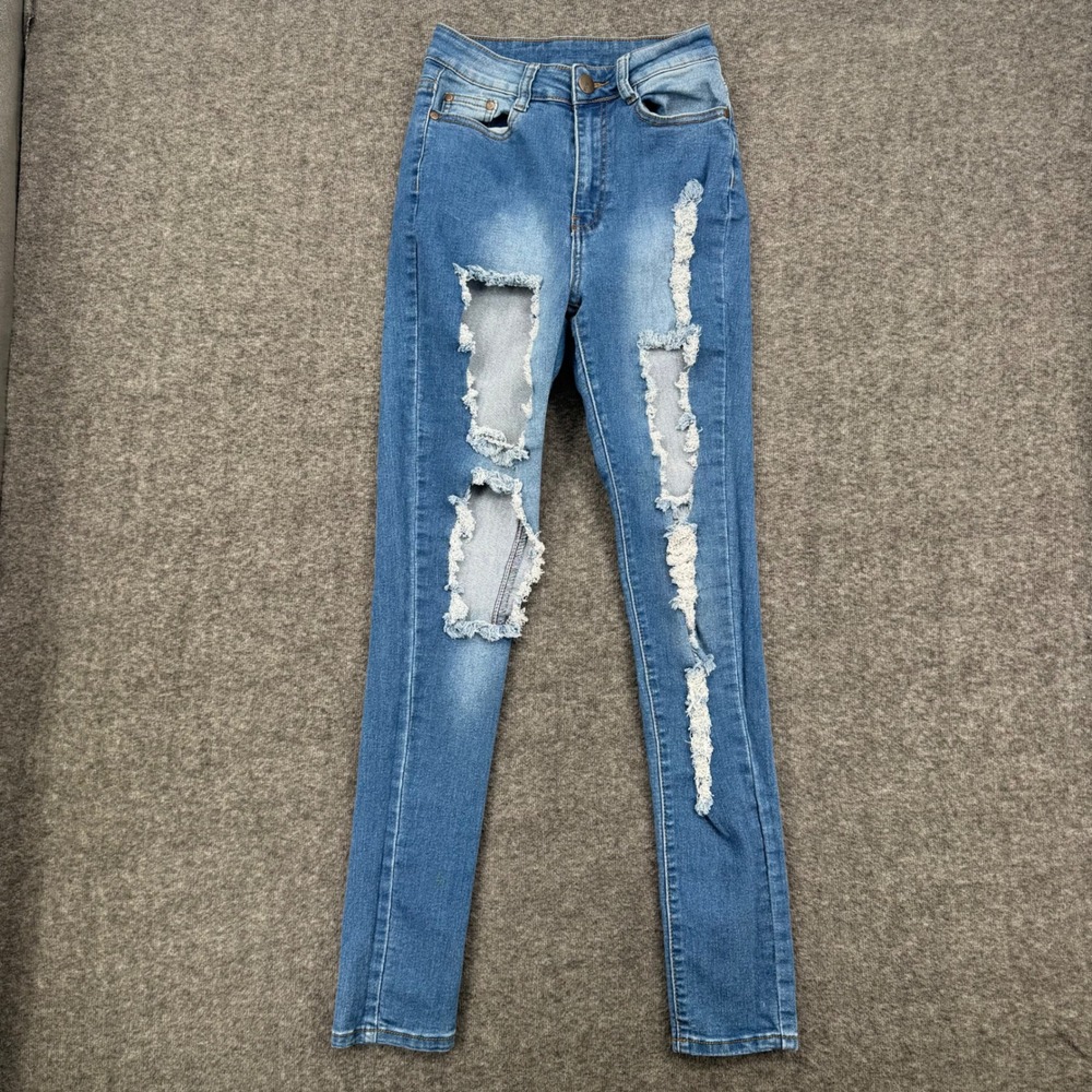BOB Jeans Womens Size 5/6 High Rise Distressed Skinny Jeans Medium Wash Shredded